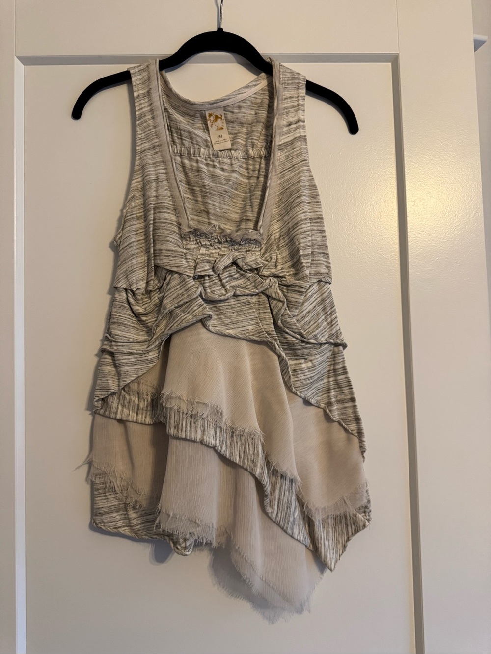 EUC! Anthropologie Boho Ruffle Layered Tank Top - Neutral Beige/Grey
